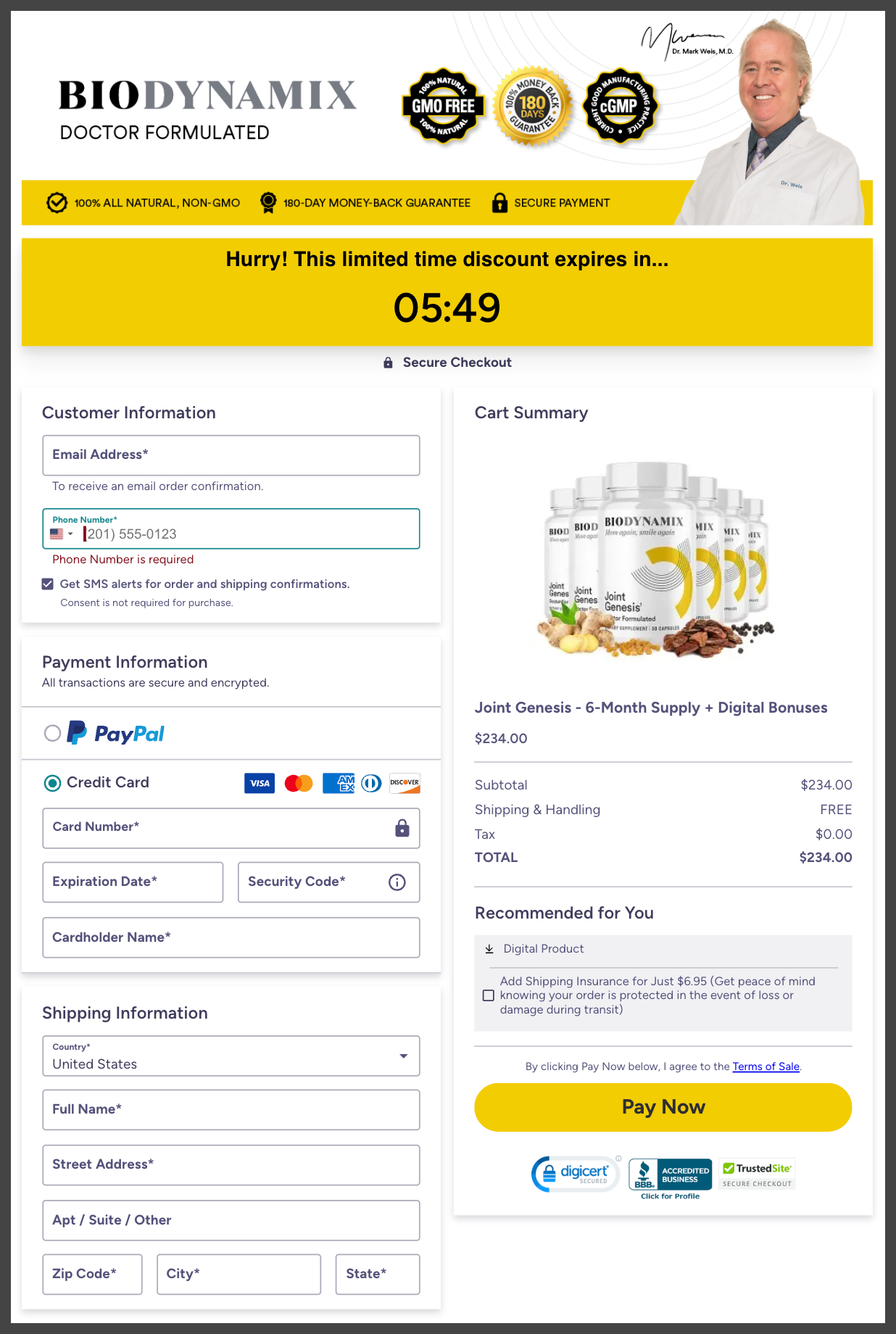 Joint Genesis Official Website Secure Order Page